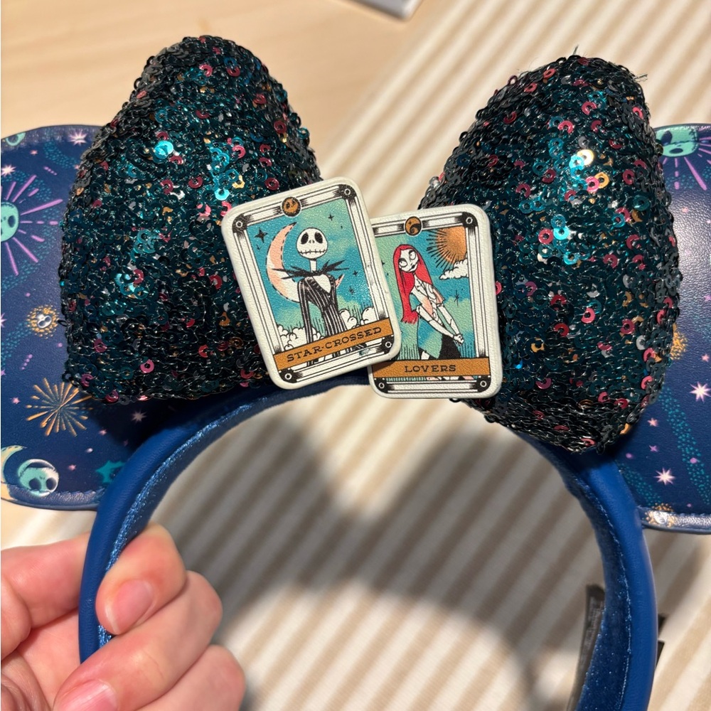 Disney Blue and Black Sequin Ears with Nightmare Before Christmas Pins